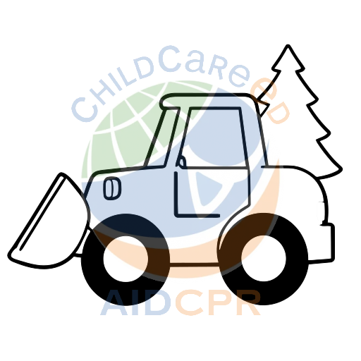 Brown tractor pulling green tree coloring page