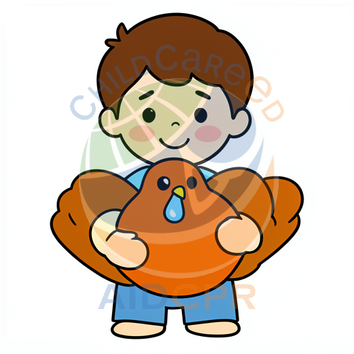 Boy holding crying orange bird
