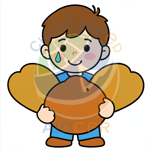 Boy holding large round brown object