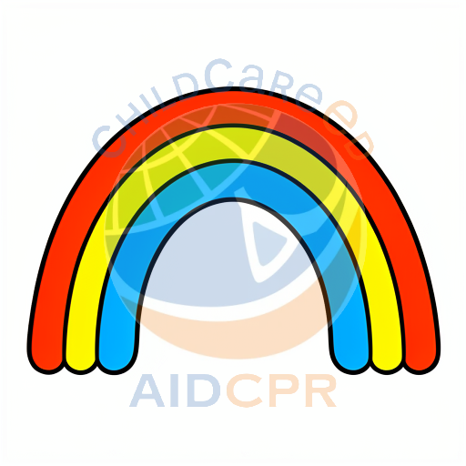 Bright rainbow arching across white background