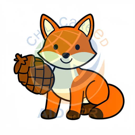Cute fox holding a pinecone