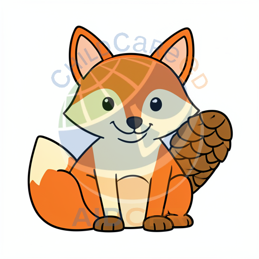 Cute fox holding pinecone smiling