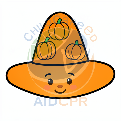 Happy candy corn hat with three pumpkins