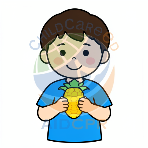 Boy holding a pineapple with both hands