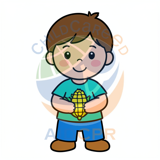 Boy holding corn with happy expression
