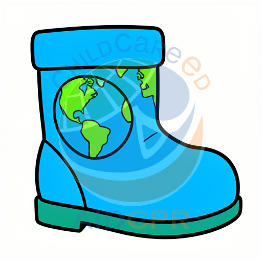 Blue rain boot with globe design