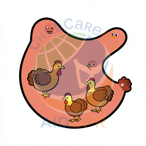 Three happy chickens inside a pink shape