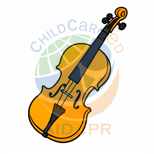 Orange violin with black strings and scroll