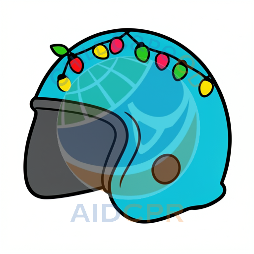Blue helmet with festive string lights