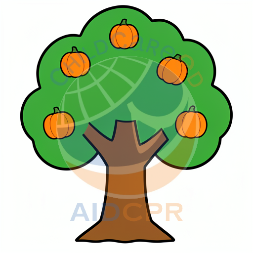 Pumpkin tree with five orange pumpkins