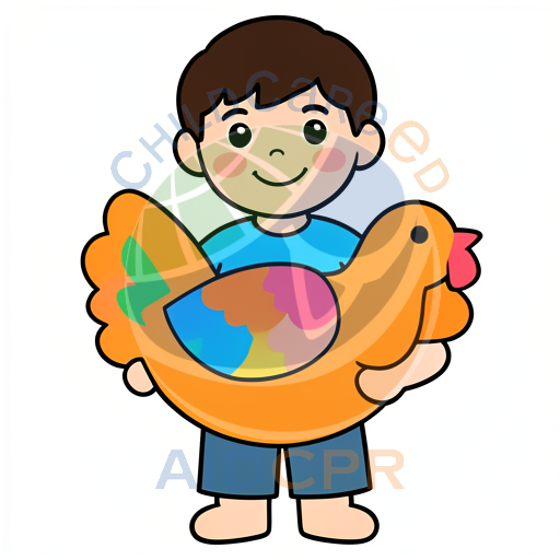 Boy holding inflatable duck float