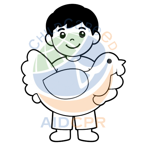 Boy holding inflatable duck float coloring page - ChildCareEd