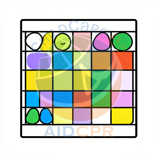 Colorful shapes in a grid pattern