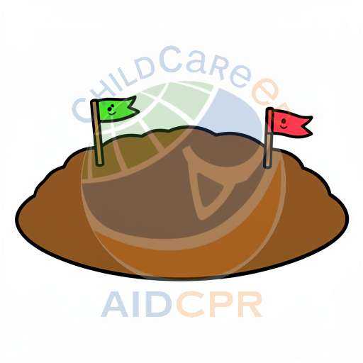 Two smiling flags on a brown mound
