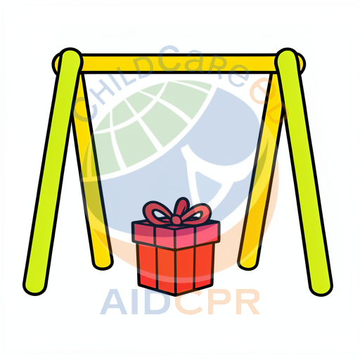Swing set with red gift box underneath