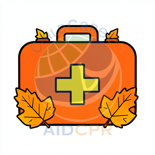 First aid kit surrounded by fall foliage