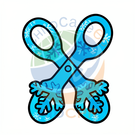 Blue scissors with snowflake patterns