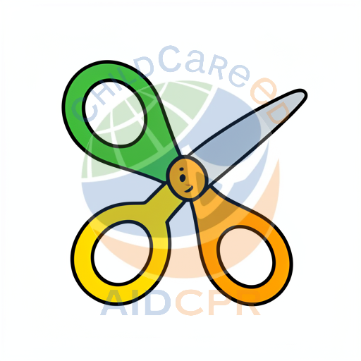Scissors with smiling face cutting paper