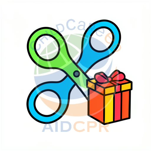 Scissors cutting colorful gift box