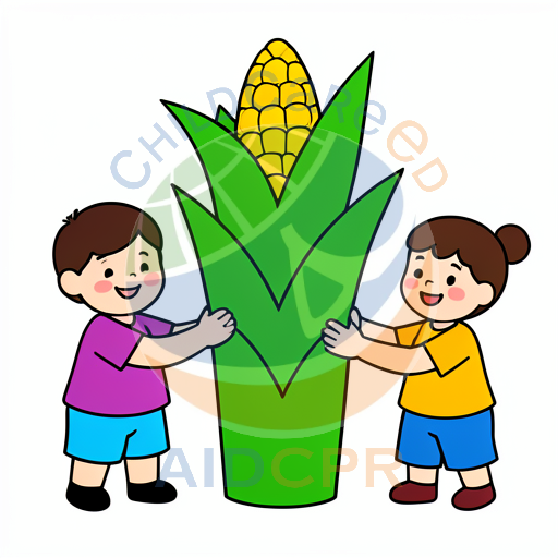 Kids smiling while touching corn stalk