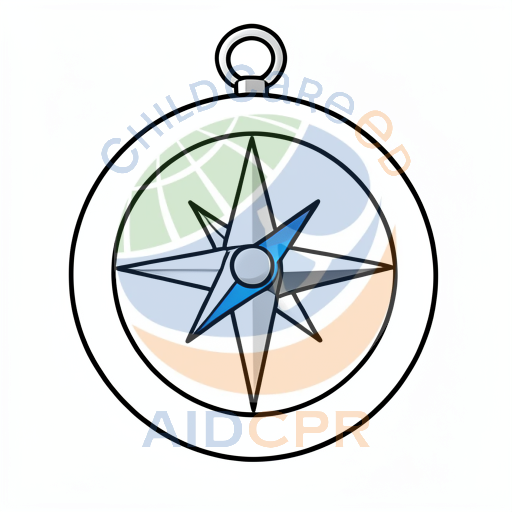 Compass pointing north with blue needle