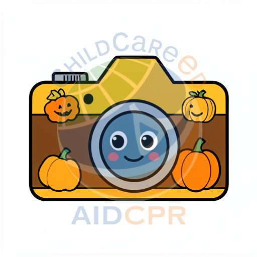 Happy camera with smiling pumpkin faces