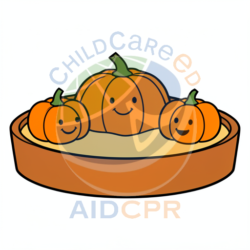 Three smiling pumpkins in a pie dish