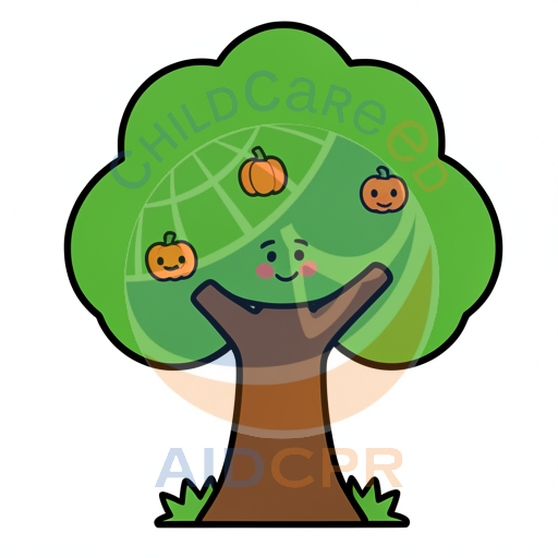 Happy tree with three smiling pumpkins