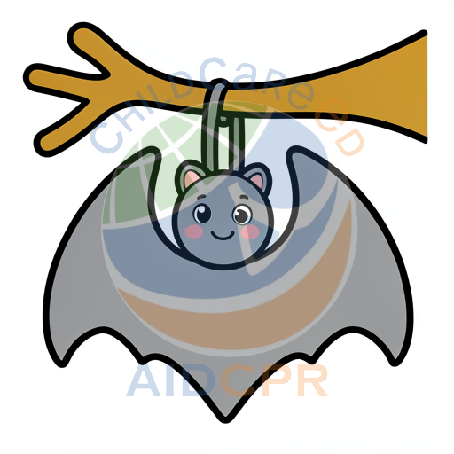 Cute bat hanging from tree branch