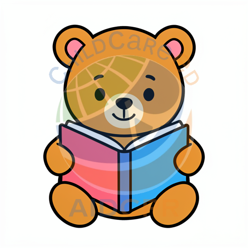 Cute bear reading colorful book