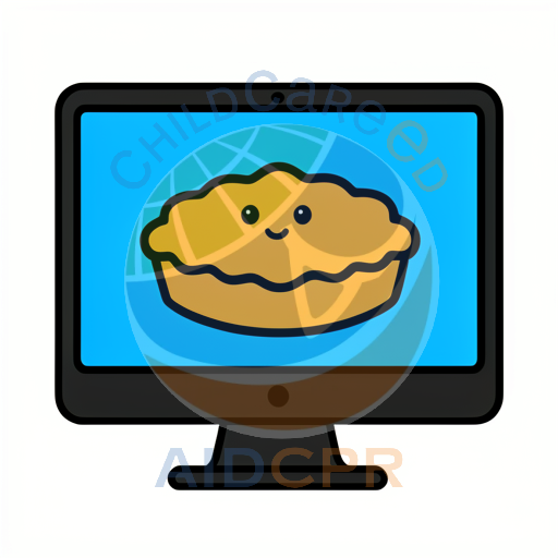 Happy pie character on computer screen