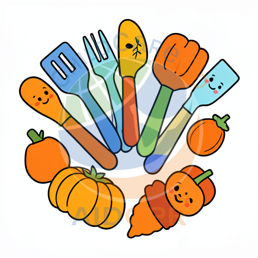 Happy kitchen tools with smiling faces