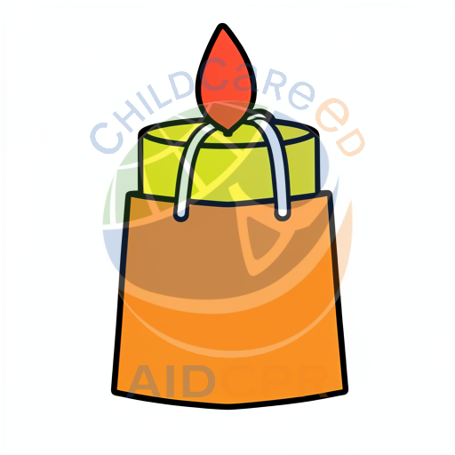 Candle burning inside orange bag