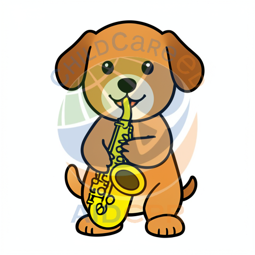Adorable dog smiling while playing sax