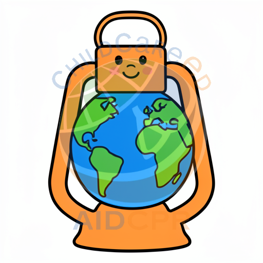 Happy Earth Globe Inside Orange Lantern
