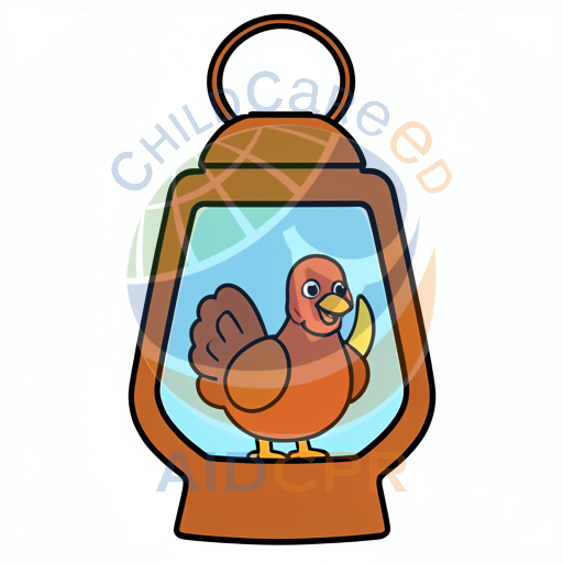 Happy chicken inside a lantern