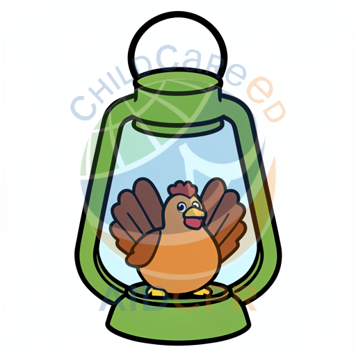 Brown chicken inside green lantern
