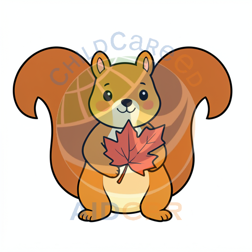 Cute squirrel holding red maple leaf