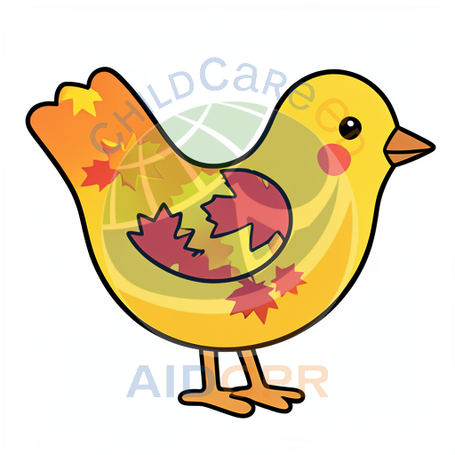 Yellow chick with autumn leaf pattern