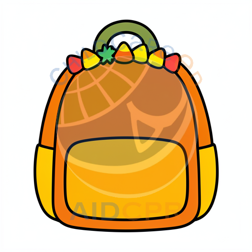 Orange backpack decorated with candy corn