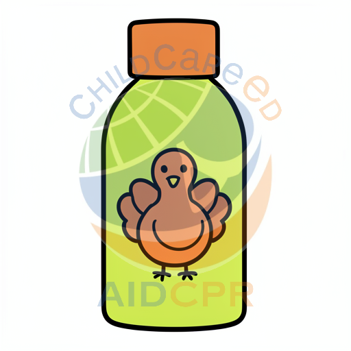 Orange chick inside green bottle
