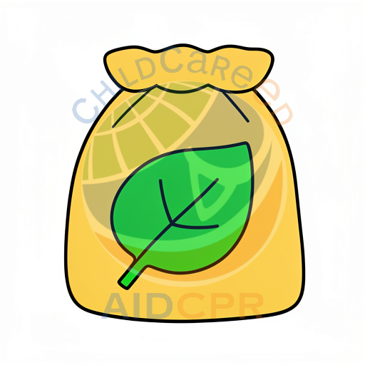 Yellow sack with green leaf inside