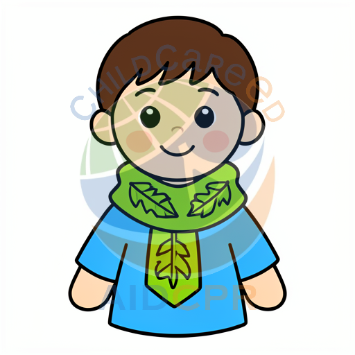Happy boy wearing leaf-patterned scarf