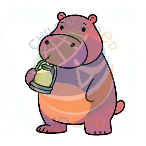 Cute hippo holding a lantern