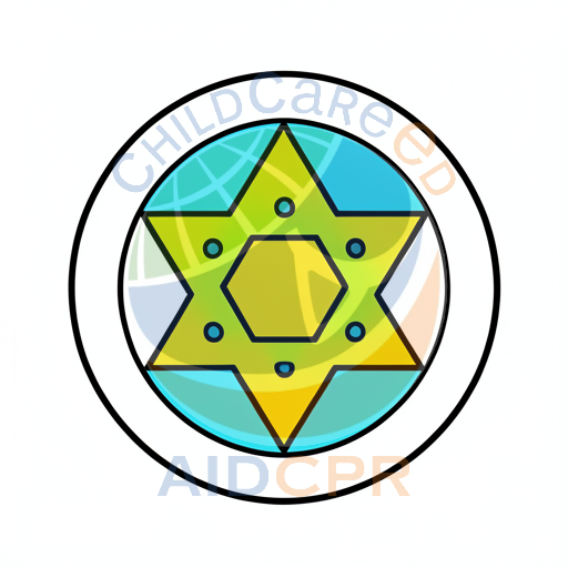 Yellow star with six points inside circle