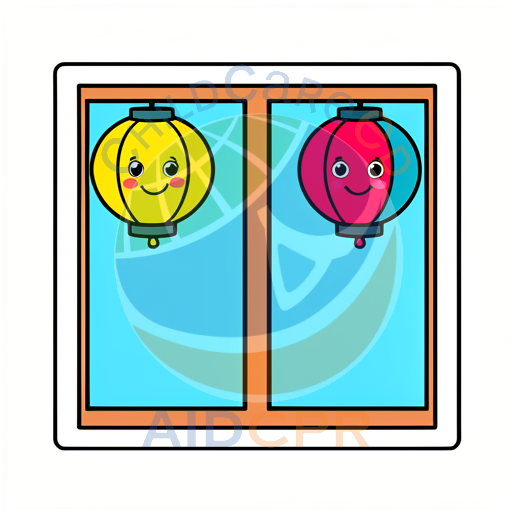 Happy lanterns peeking through window