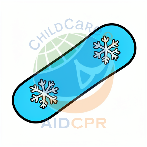 Blue snowboard with two snowflake graphics