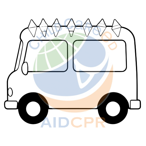 Red van with colorful triangular decorations coloring page