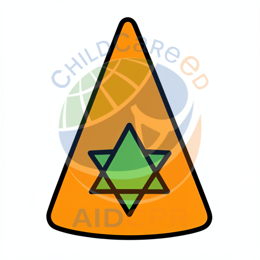 Orange triangle with green star inside