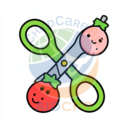 Scissors cutting a smiling tomato